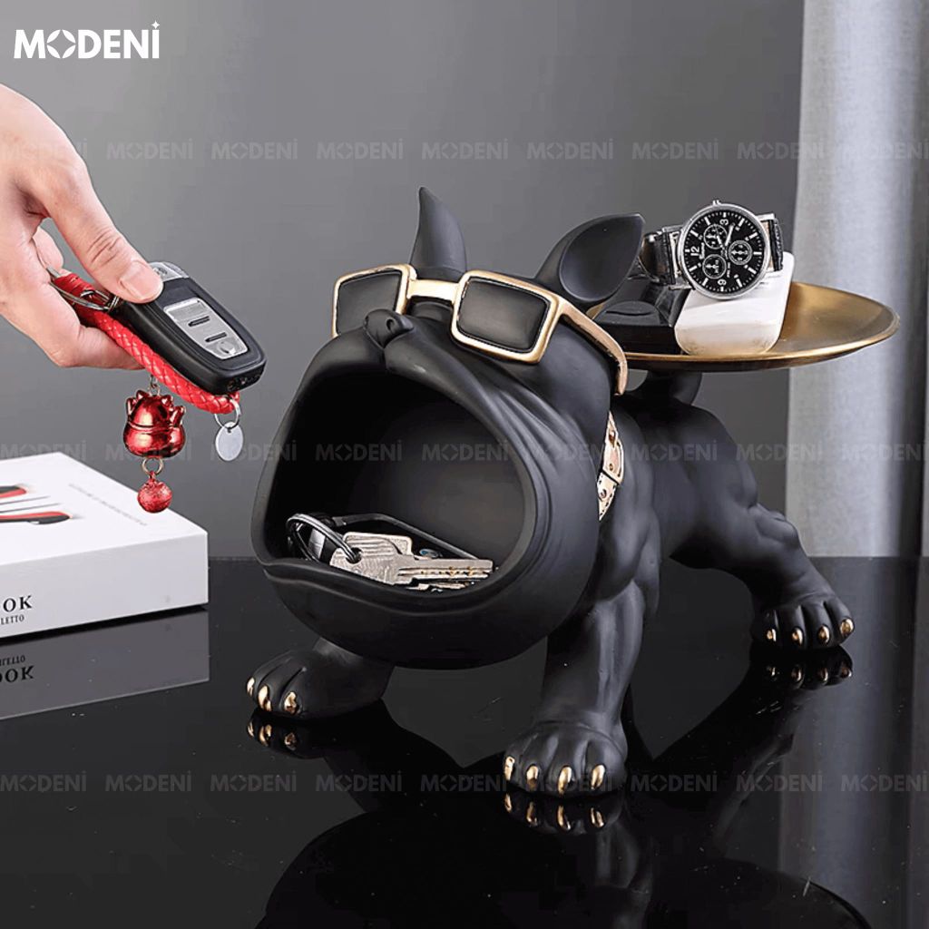 Tượng Chó Bê Khay Bulldog Luxe – Tượng Decor Con Vật Hiện Đại – Kiêm Khay Đựng Đồ Tiện Lợi Cho Bàn Console, Kệ Tủ