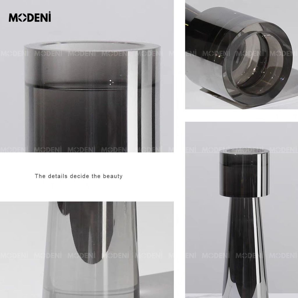 Yuna – Set 3 Chân Nến Trang Trí Pha Lê Màu Khói – Thiết Kế Trụ Hiện Đại Nghệ Thuật – Decor Bàn Tiệc, Kệ Tủ, Biệt Thự Sang Trọng