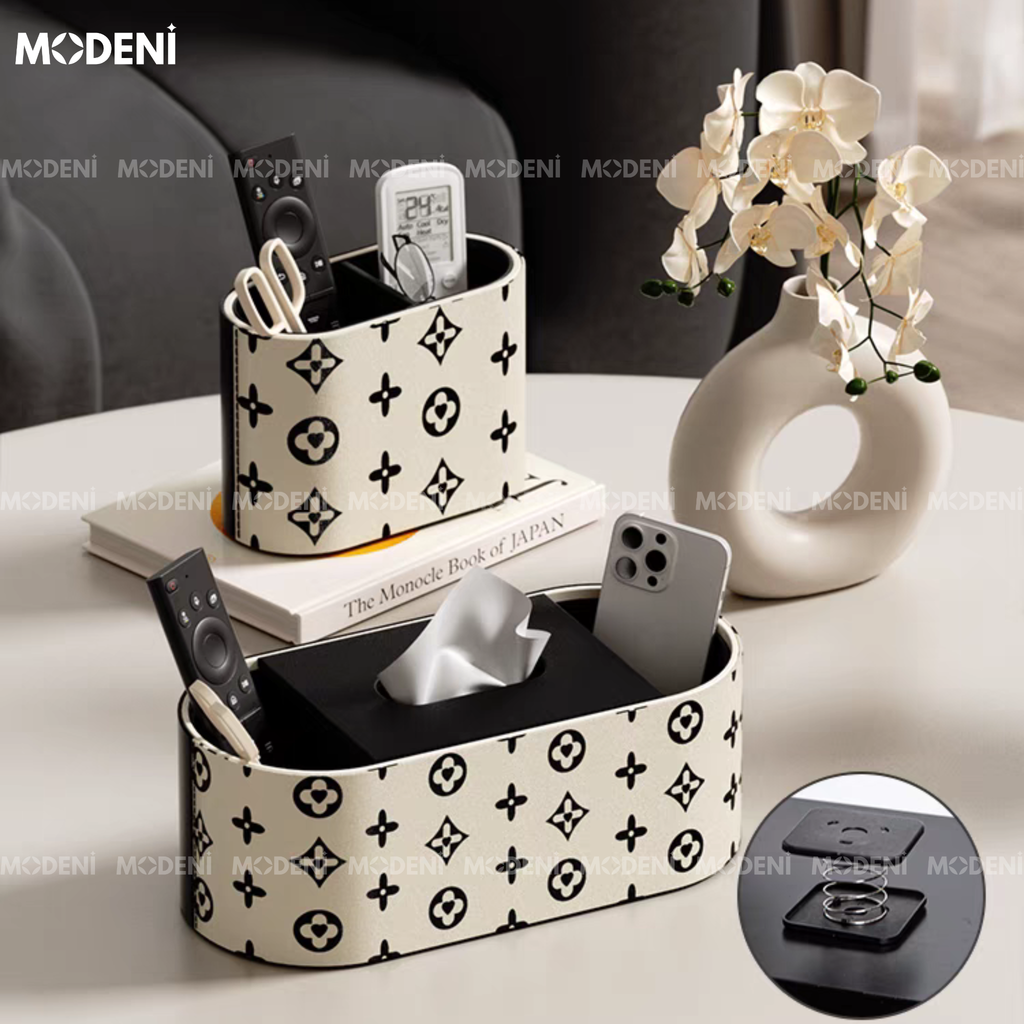 Hộp Khăn Giấy Modena Cao Cấp – Thiết Kế Hoạ Tiết Đen Trắng Thời Thượng – Đựng Khăn & Đồ Dùng Bàn Làm Việc, Sofa, Bàn Ăn Hiện Đại