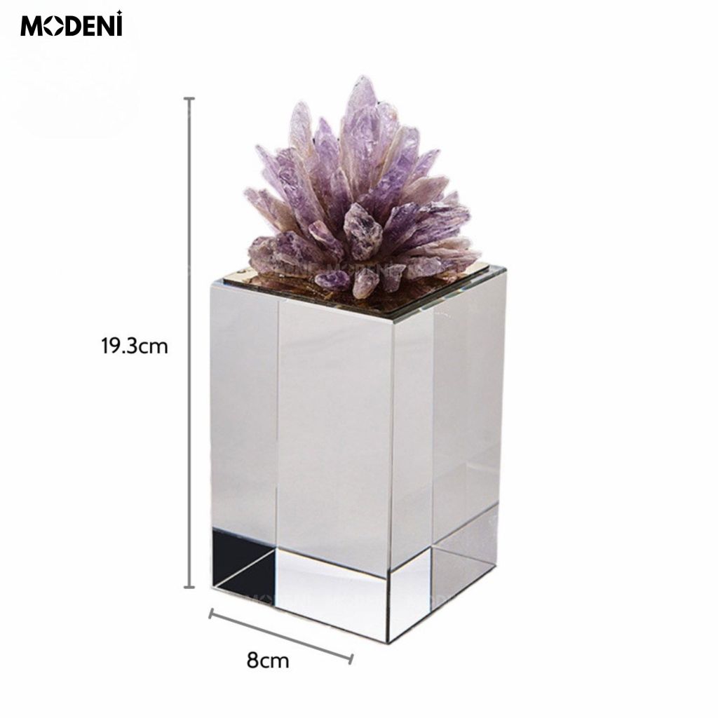 Tượng Koine San Hô Thạch Anh Tím Lớn – Decor Phong Thủy Sang Trọng – Đế Kính Phản Chiếu Cao Cấp