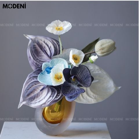 Bình hoa thủy tinh Emma cao cấp phối viền nhám trắng hiện đại