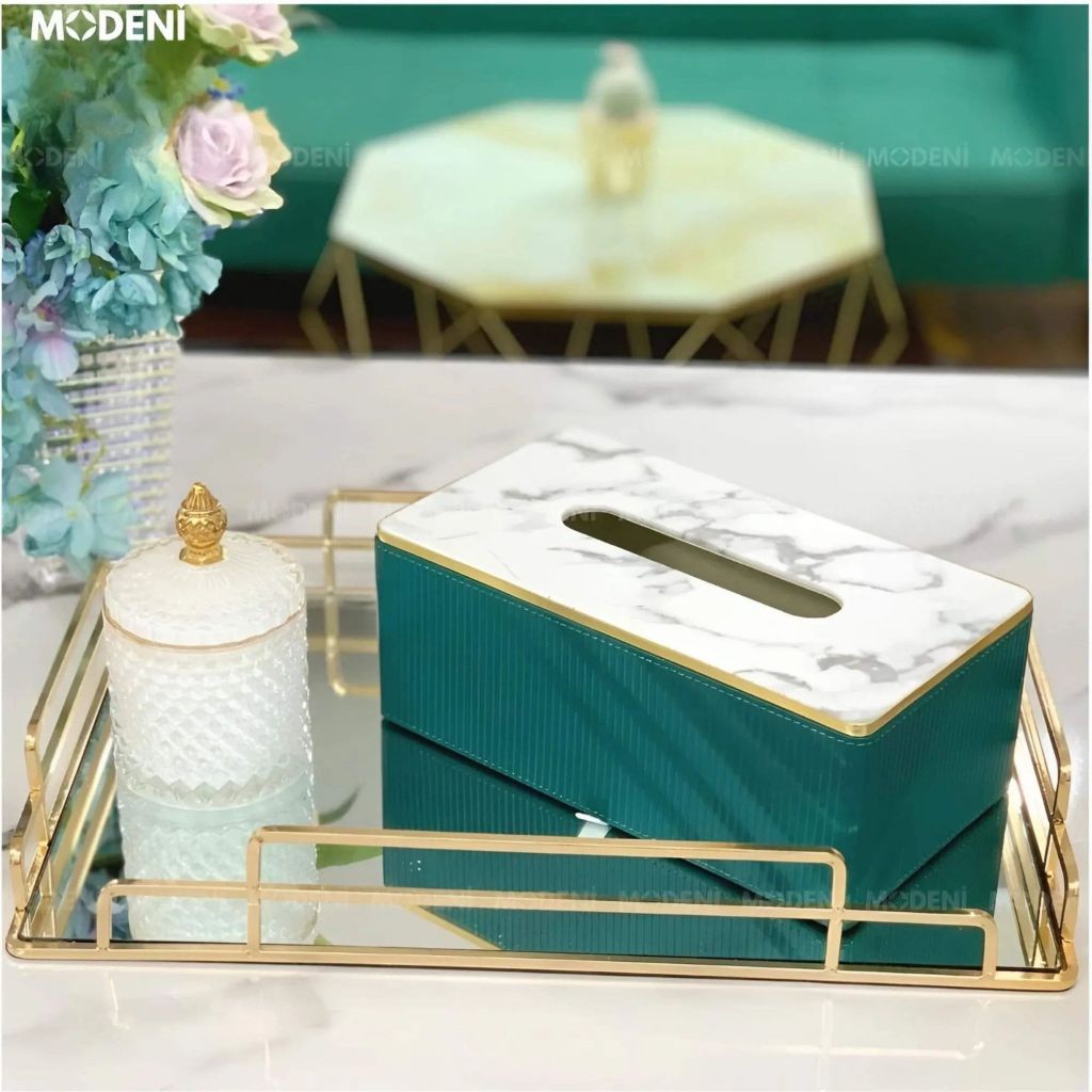 Khay Chữ Nhật Jade Cao Cấp – Khay Bàn Gương Khung Kim Loại Mạ Vàng Decor Sang Trọng – Phù Hợp Trang Trí Bàn Sofa, Bàn Trang Điểm