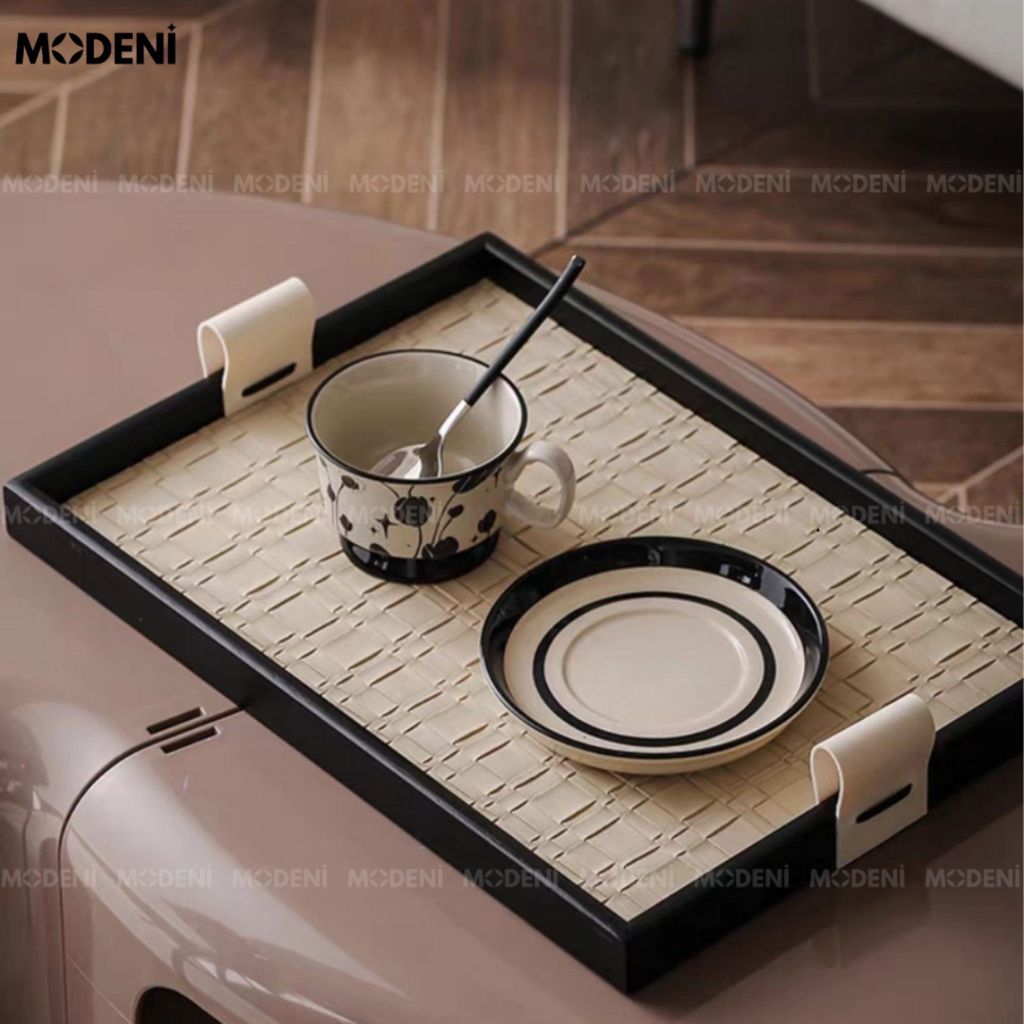 Khay Chữ Nhật Keva Kem Viền Đen Cao Cấp – Tay Cầm Kem Lạ Mắt - Khay Decor Bàn Sofa Sang Trọng
