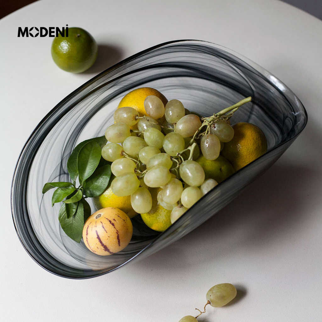 Tô Trái Cây Thủy Tinh Calista – Tô Thủy Tinh Nghệ Thuật Loang Màu – Thiết Kế Oval Bo Cong Độc Đáo – Kích Thước 36.8cm – Decor Hiện Đại Tối Giản