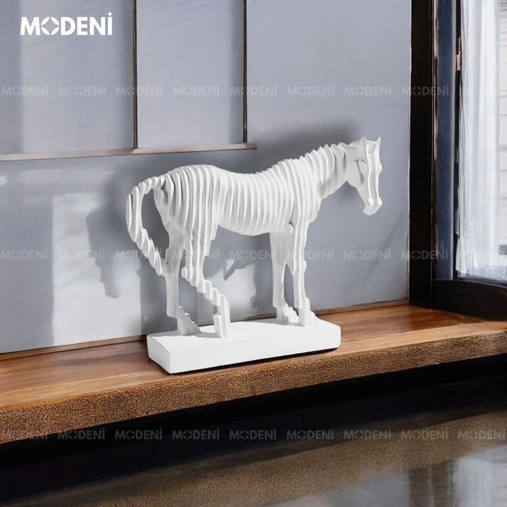 Tượng Ngựa Trang Trí Agnes Trắng – Tượng Decor Nghệ Thuật Hiện Đại – Thiết Kế Độc Bản Dạng Lát Cắt, Phù Hợp Kệ Tủ, Bàn Console, Góc Chill