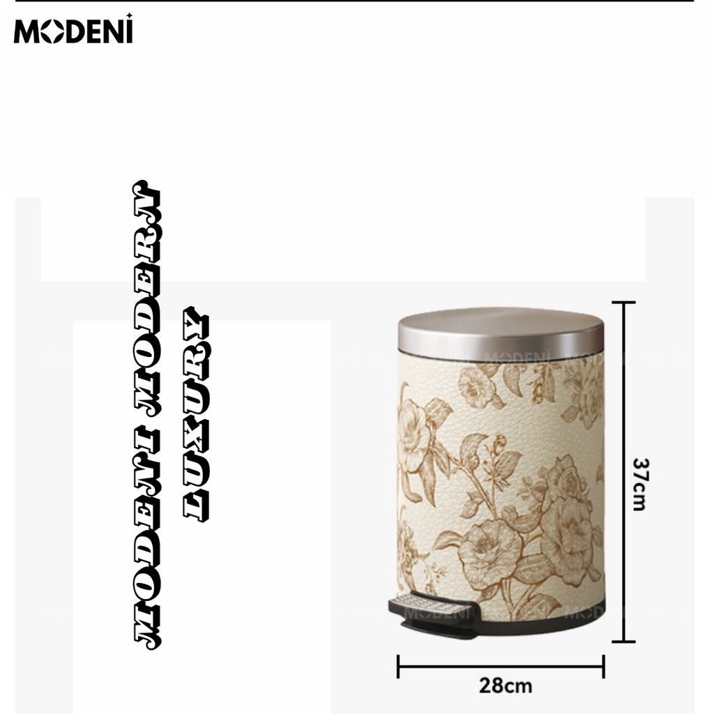 Thùng Rác Có Nắp Sherry Họa Tiết Ngựa – Decor Phòng Sang Trọng – Dung Tích 14L, Thép Không Gỉ, Da Cao Cấp