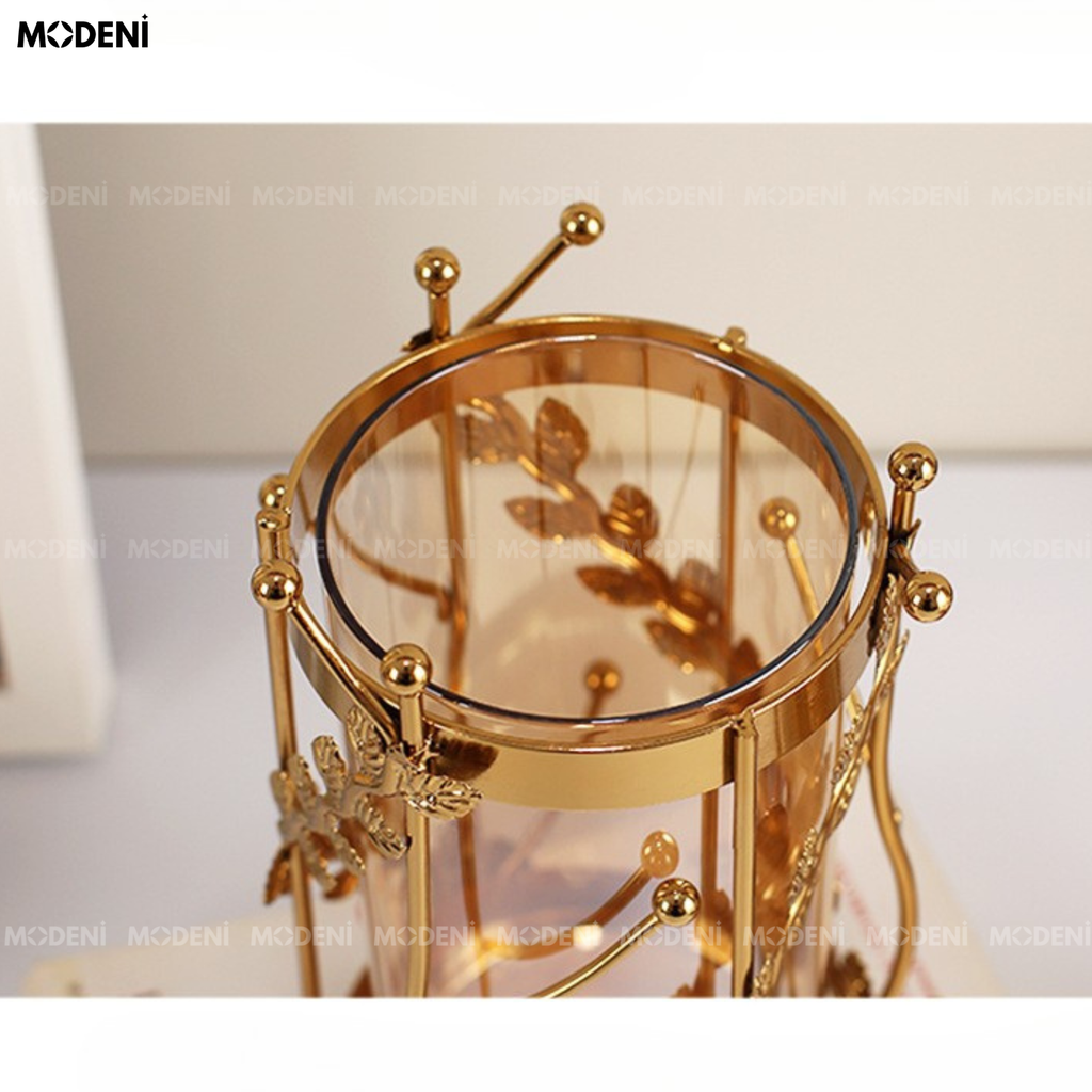 Bình Hoa Thủy Tinh Rosy Decor Sang Trọng – Phối Kim Loại Vàng – Kích Thước 20.5cm & 13cm