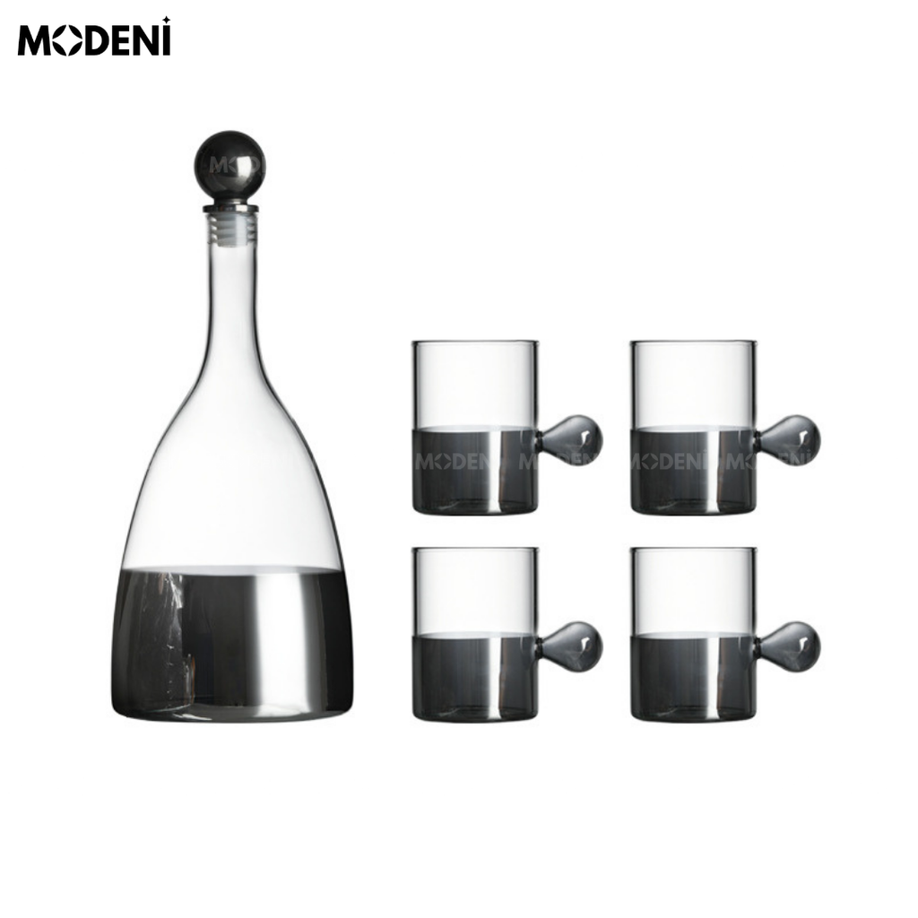 Bộ Bình Ly Thủy Tinh Cao Cấp Silver Nắp Tròn Dune Hiện Đại Sang Trọng