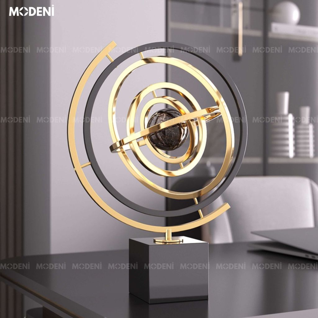 Tượng Cầu Meliora Lớn Đế Đá Cẩm Thạch Tự Nhiên – Vòng Xoắn 360 Độ – Decor Hiện Đại Sang Trọng