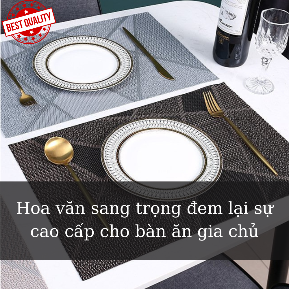 Tấm lót bàn ăn Notion Placemat hình chữ nhật PVC đen hoa tiết viền chéo sang trọng chống thấm nước