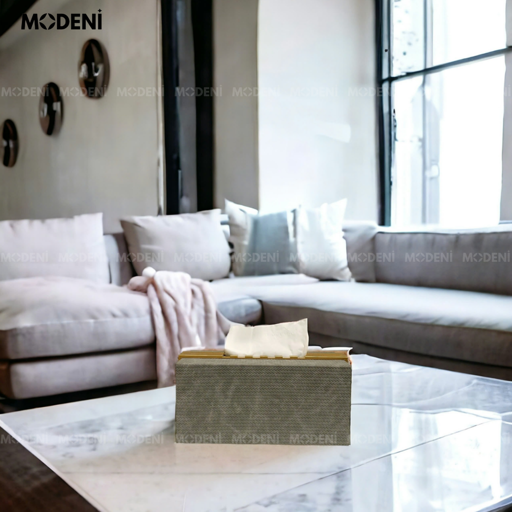 Hộp Khăn Giấy Modica Fabric Luxe – Vải Dệt Cao Cấp Tông Ghi Xám – Decor Tối Giản Có Gu