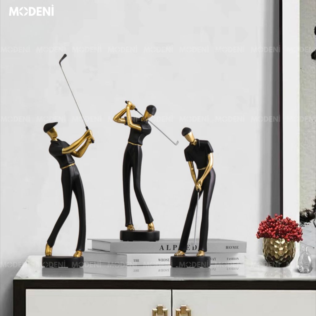 Set 3 Tượng Golf Boss Màu Đen – Tượng Trang Trí Phong Cách Hiện Đại Châu Âu – Chất Liệu Resin Cao Cấp – Phù Hợp Decor Kệ, Bàn Làm Việc, Quà Tặng