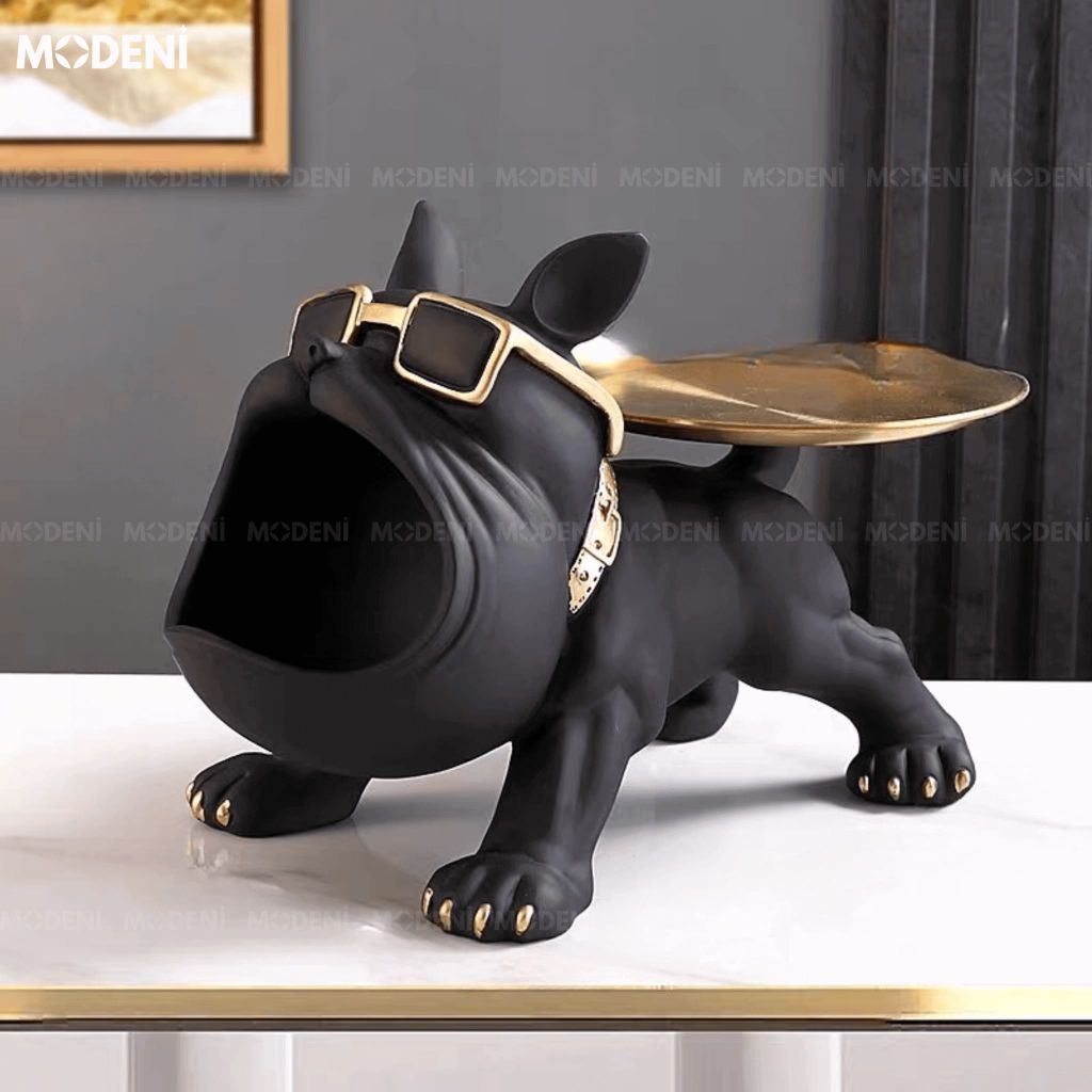 Tượng Chó Bê Khay Bulldog Luxe – Tượng Decor Con Vật Hiện Đại – Kiêm Khay Đựng Đồ Tiện Lợi Cho Bàn Console, Kệ Tủ