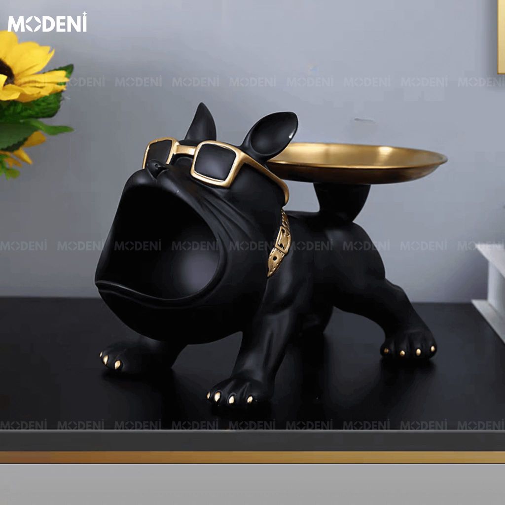 Tượng Chó Bê Khay Bulldog Luxe – Tượng Decor Con Vật Hiện Đại – Kiêm Khay Đựng Đồ Tiện Lợi Cho Bàn Console, Kệ Tủ