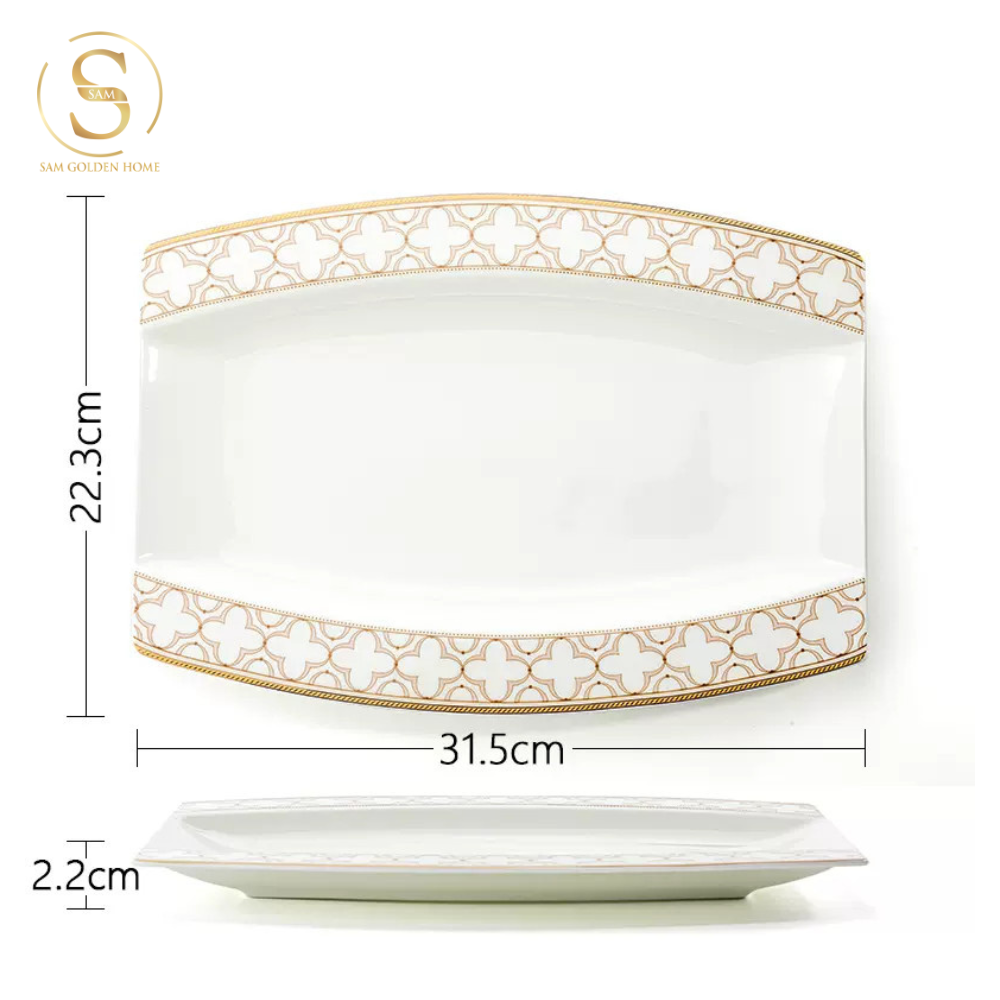 Chén Bát Đĩa Lẻ Món Sứ Xương Trefoil Cao Cấp Viền Vàng Sang Trọng Kiểu Âu Thời Thượng Quà Tặng Tân Gia