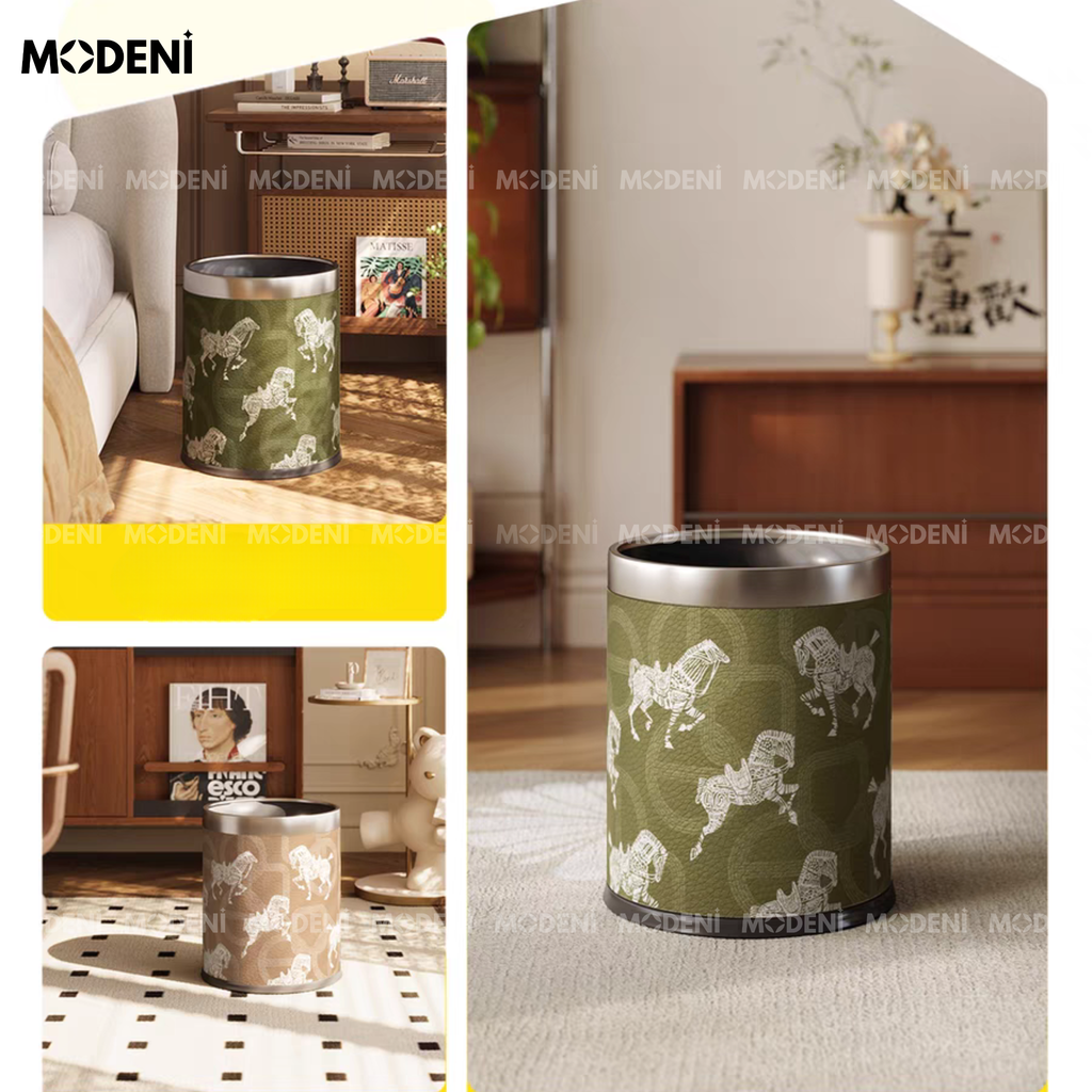 Thùng Rác Troya Decor Cao Cấp – Họa Tiết Ngựa Sang Trọng – Da Nhân Tạo Bền Đẹp – Phù Hợp Phòng Khách/Phòng Làm Việc
