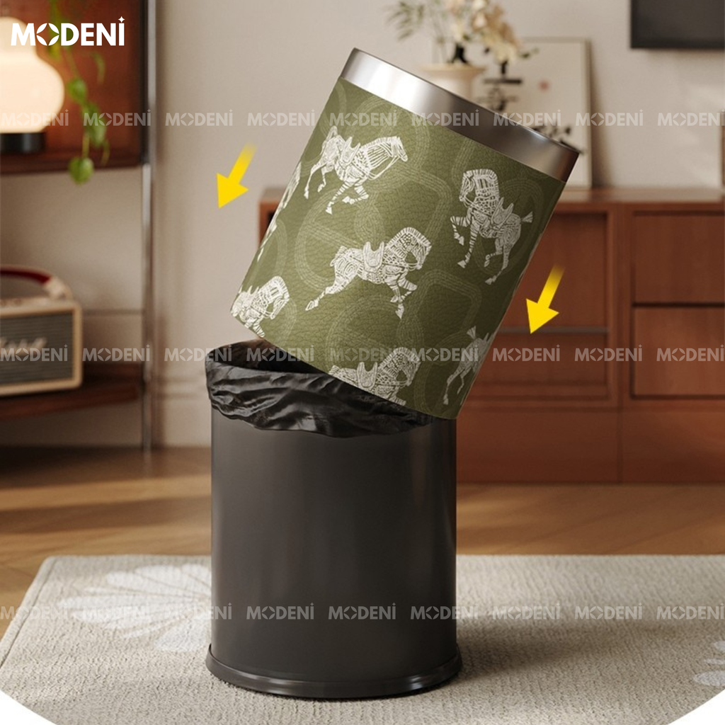 Thùng Rác Troya Decor Cao Cấp – Họa Tiết Ngựa Sang Trọng – Da Nhân Tạo Bền Đẹp – Phù Hợp Phòng Khách/Phòng Làm Việc