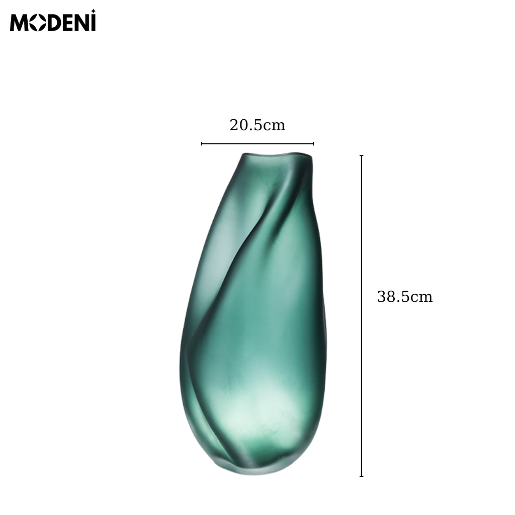 Bình Hoa Mirage Green Thủy Tinh Nghệ Thuật Cao Cấp – Dáng Lượn Hiện Đại, Decor Phòng Khách Biệt Thự