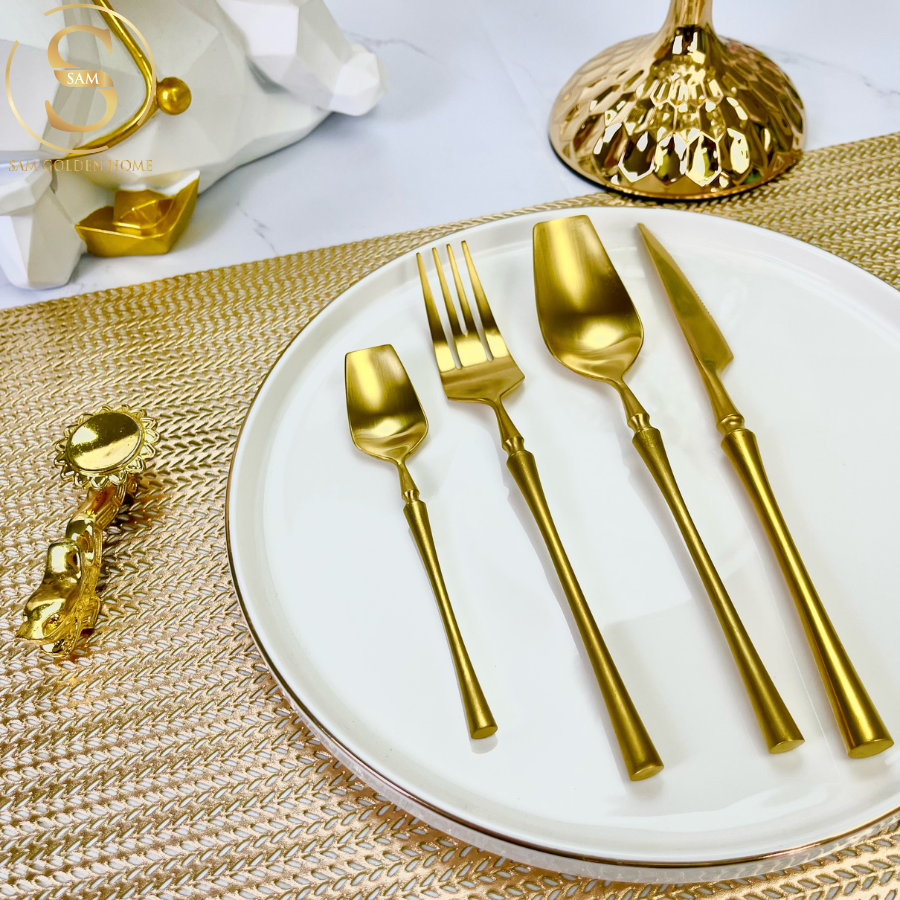 Bộ Dao Muỗng Nĩa Venice Gold Cutlery Set Mờ Nhám Inox 304 Vàng Gold Sang Trọng Hiện Đại