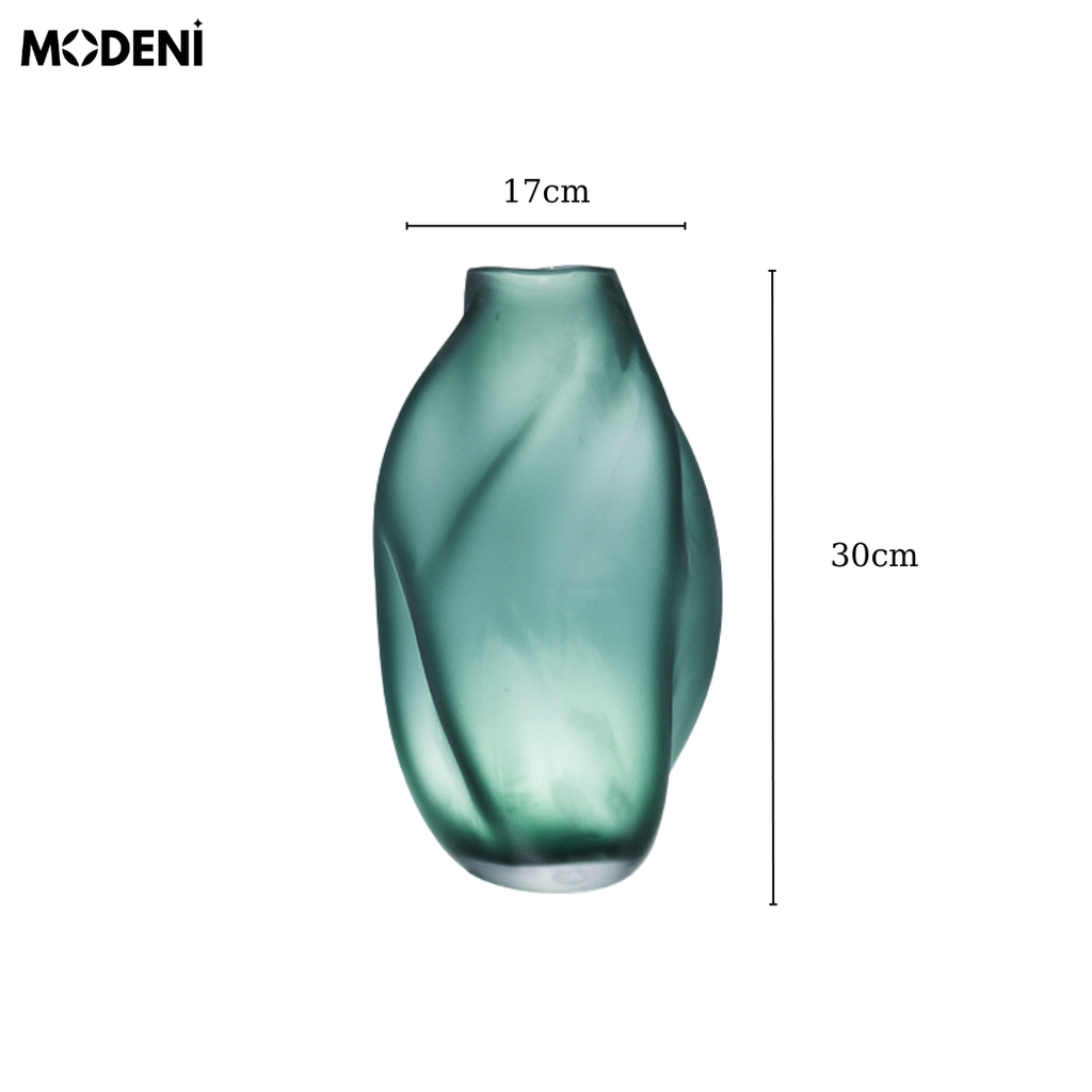 Bình Hoa Mirage Green Thủy Tinh Nghệ Thuật Cao Cấp – Dáng Lượn Hiện Đại, Decor Phòng Khách Biệt Thự