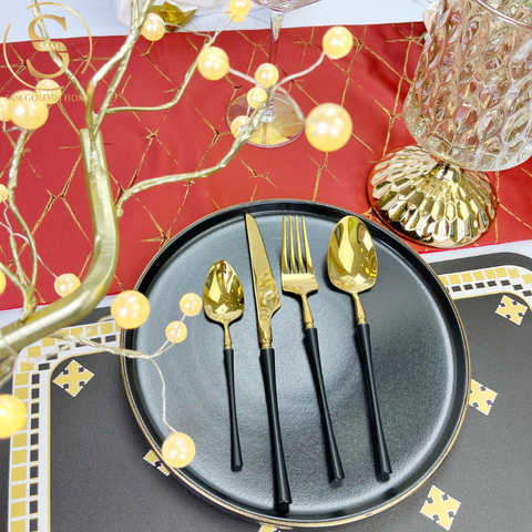  Bộ Dao Muỗng Nĩa Serena Black Gold Cutlery Set Inox 304 Cao Cấp Sang Trọng 
