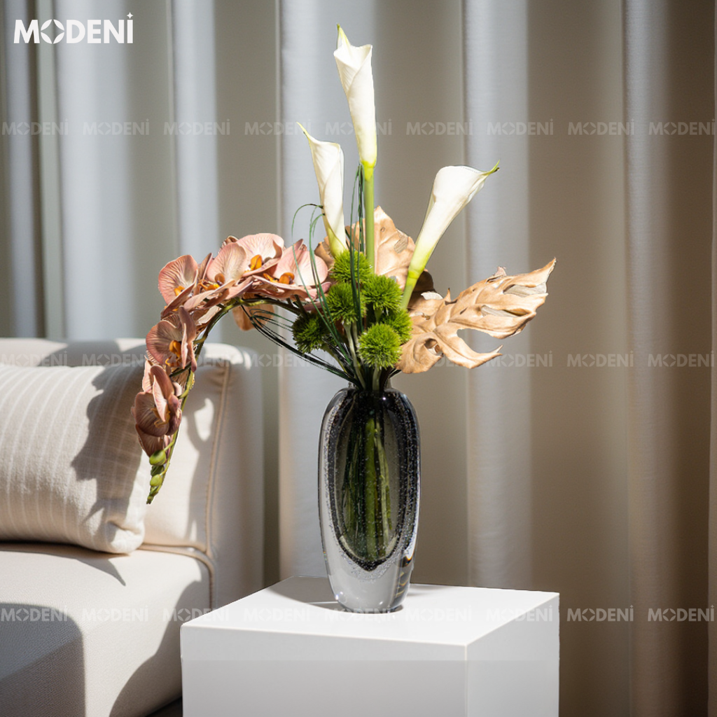 Bình Hoa Thủy Tinh Elysia – Lọ Decor Nghệ Thuật Hiệu Ứng Bọt Khí – Cao 27cm/23cm Cho Bàn Sofa, Phòng Khách Hiện Đại
