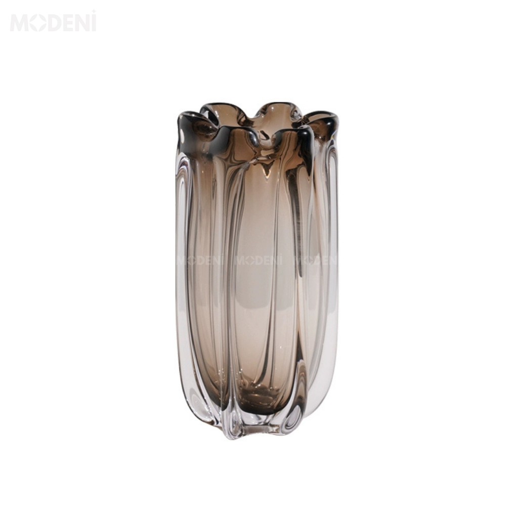 Bình Hoa Thủy Tinh Ambra Cao Cấp Màu Hổ Phách – Gợn Sóng Nghệ Thuật – Decor Hiện Đại Tối Giản Bàn Console