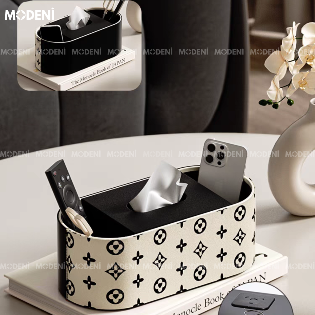 Hộp Khăn Giấy Modena Cao Cấp – Thiết Kế Hoạ Tiết Đen Trắng Thời Thượng – Đựng Khăn & Đồ Dùng Bàn Làm Việc, Sofa, Bàn Ăn Hiện Đại