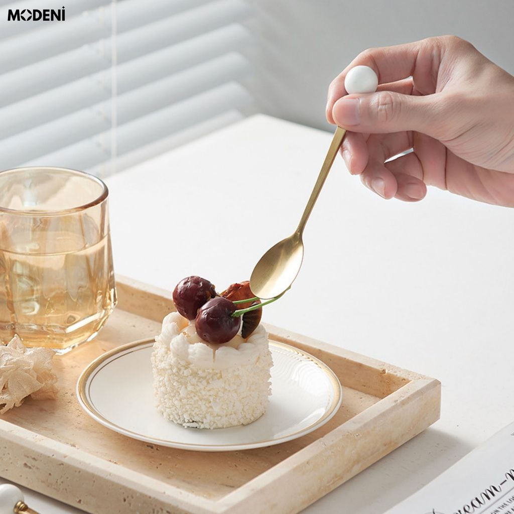 Lọ sứ đựng nĩa, xiên trái cây, muỗng cafe, thìa tráng miệng mạ vàng cao cấp phong cách bắc âu