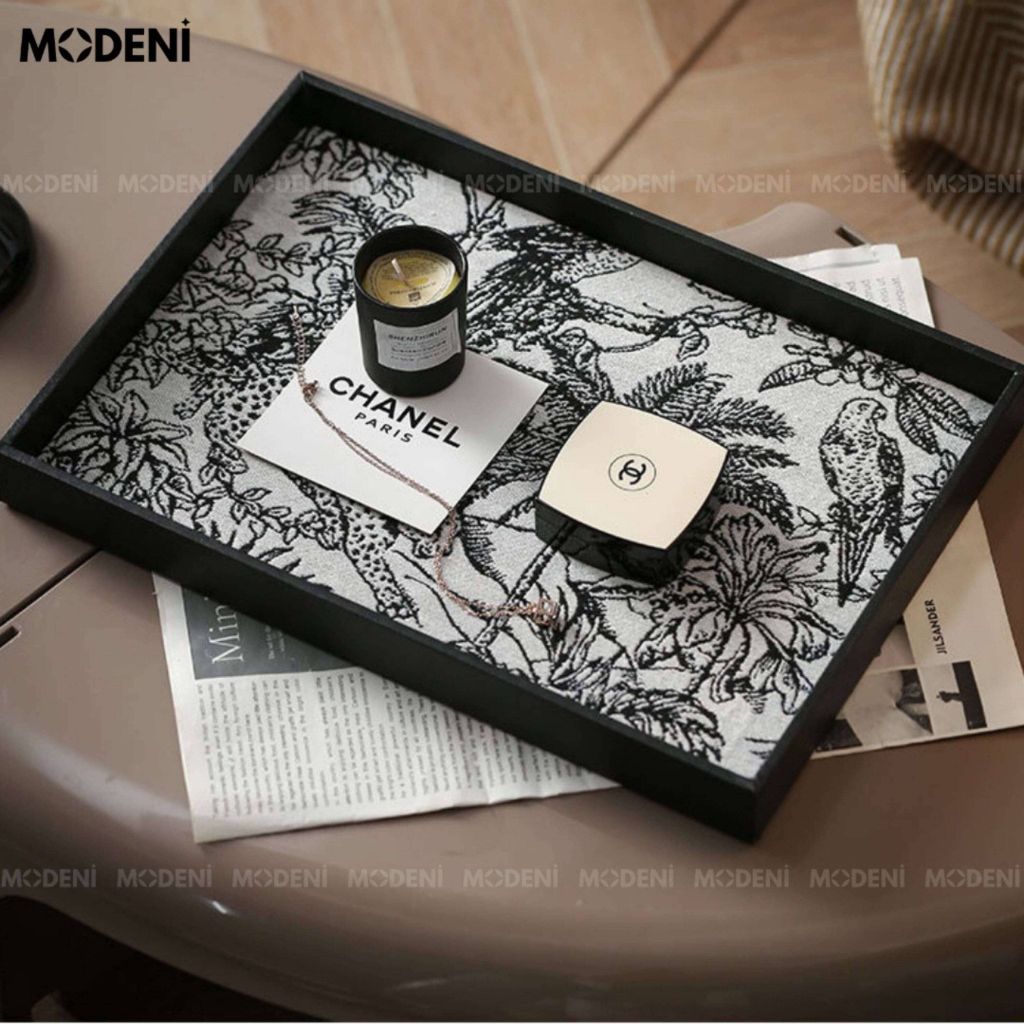 Khay Trang Trí Mahina Cao Cấp – Khay Vải Canvas Nghệ Thuật, Họa Tiết Rừng Đen Trắng – Dành Cho Bàn Sofa/Kệ Decor