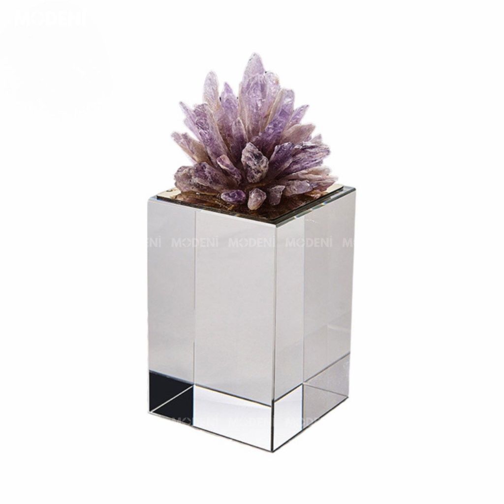 Tượng Koine San Hô Thạch Anh Tím Lớn – Decor Phong Thủy Sang Trọng – Đế Kính Phản Chiếu Cao Cấp