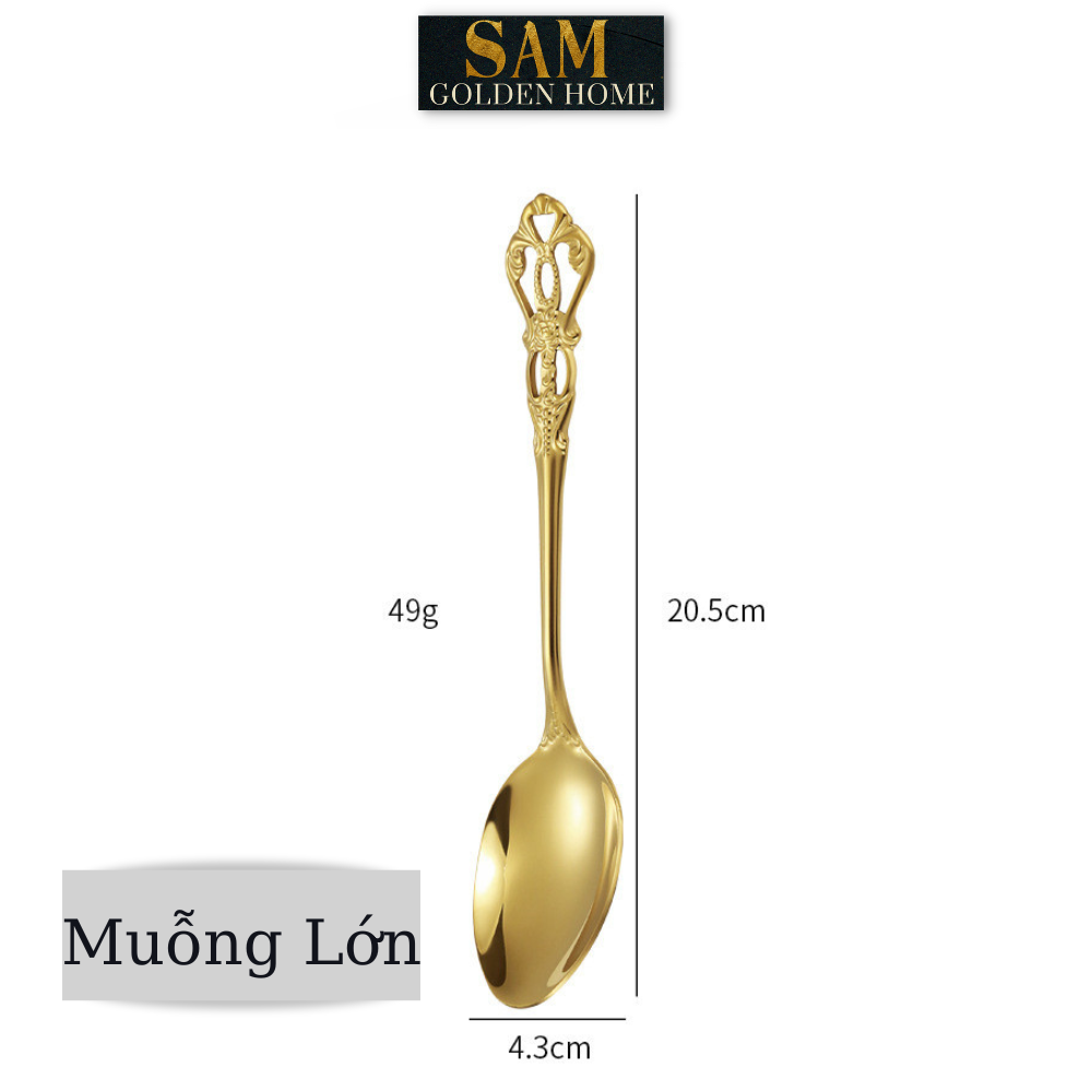 Muỗng Nĩa Royal Hàn Quốc Inox 304 Mạ Vàng Cao Cấp Sang Trọng Hiện Đại (LẺ)