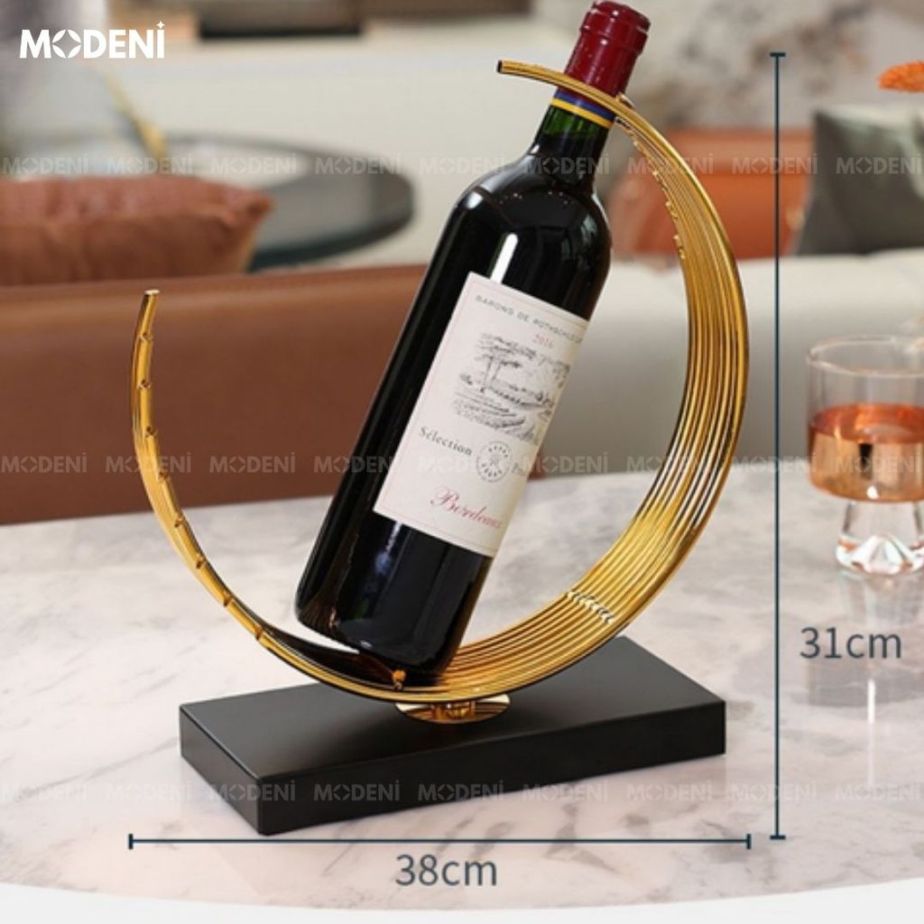 Kệ Rượu Trang Trí Elias Mạ Vàng – Thiết Kế Vòng Cong Nghệ Thuật, Đỡ Chai Rượu Sang Trọng, Kích Thước 38x31cm, Phù Hợp Quầy Bar & Bàn Tiệc
