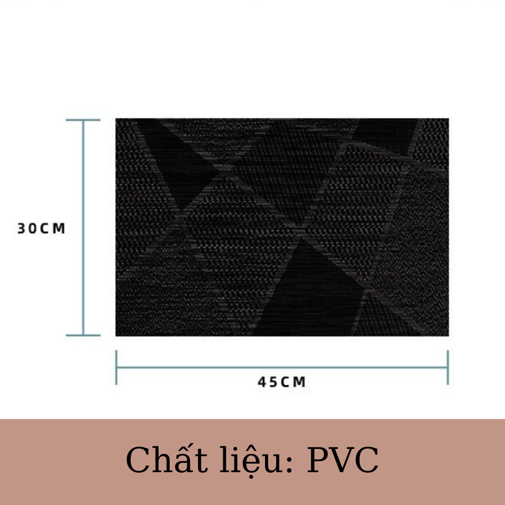 Tấm lót bàn ăn Notion Placemat hình chữ nhật PVC đen hoa tiết viền chéo sang trọng chống thấm nước
