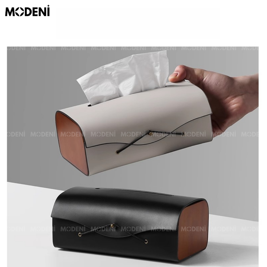 Hộp Khăn Giấy Elise Xám Cao Cấp – Da Nhân Tạo Phối Gỗ – Thiết Kế Tối Giản Sang Trọng Cho Bàn Sofa, Bàn Làm Việc, Decor Hiện Đại