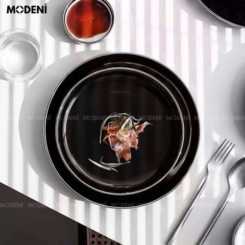 Bộ chén đĩa Adelaide Đen sứ tráng cao cấp – thiết kế đen ánh bạc sang trọng