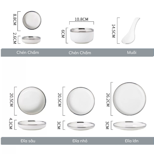 Bộ Tô Chén Đĩa Sứ Cao Cấp Adelaide Viền Bạch Kim Sang Trọng