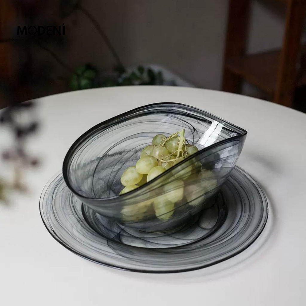Tô Trái Cây Thủy Tinh Davina – Tô Decor Sang Trọng Màu Loang Nghệ Thuật – Size lớn lòng sâu phù hợp bàn ăn, bàn tiệc hiện đại