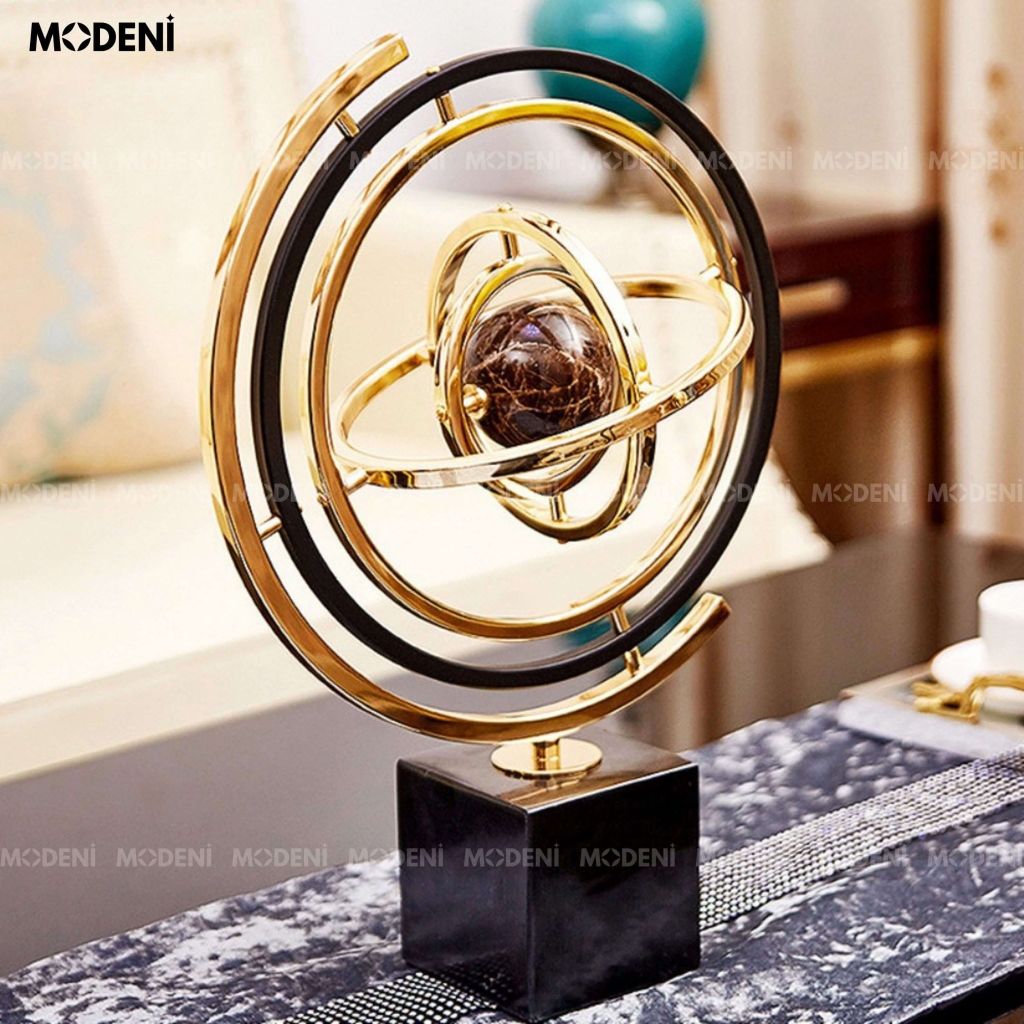 Tượng Cầu Meliora Nhỏ Đế Đá Cẩm Thạch Tự Nhiên Cao Cấp – Vòng Xoắn Quỹ Đạo Nghệ Thuật – Decor Hiện Đại Sang Trọng