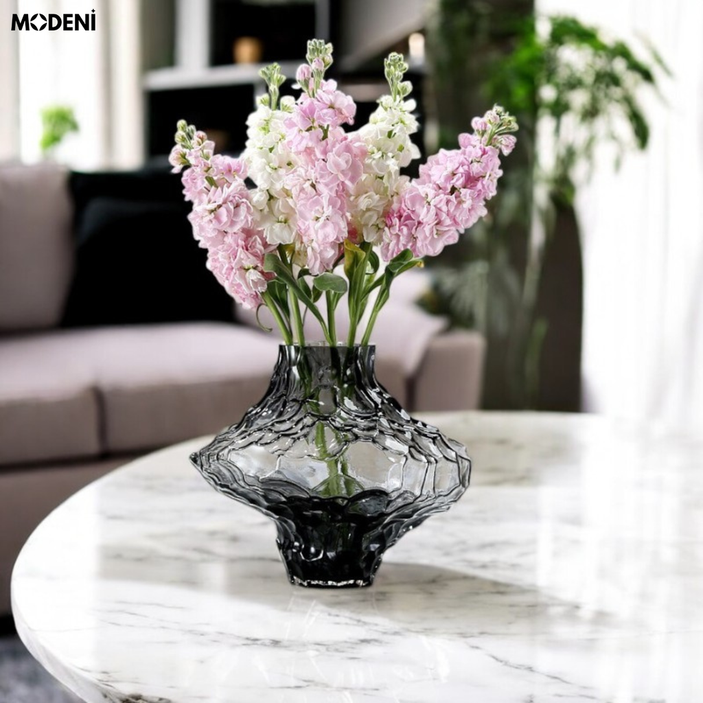 Bình Hoa Thủy Tinh Lạ Moss – Lọ Hoa Nghệ Thuật Hiện Đại Sóng Đặc Biệt – 26cm Decor Bàn Sofa, Bàn Console