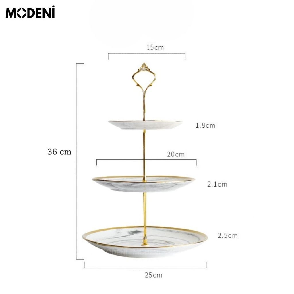 Khay Đựng Bánh Kẹo Pylu Sứ Tráng Men Vân Đá Cao Cấp Viền Vàng| Khay 2 tầng - 3 tầng | Hàn Quốc Sang Trọng