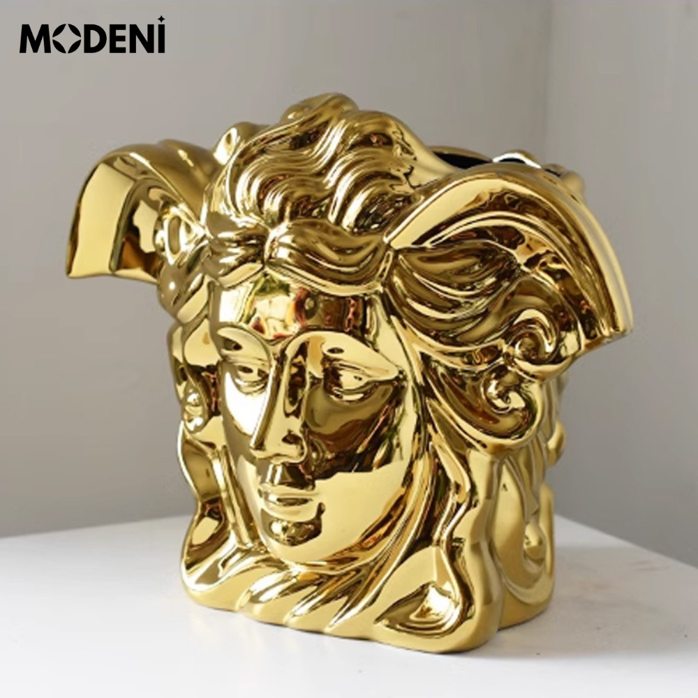 Bình Hoa Kết Hợp Tượng Trang Trí Golden Savona Gốm Sứ Sang Trọng Cao Cấp