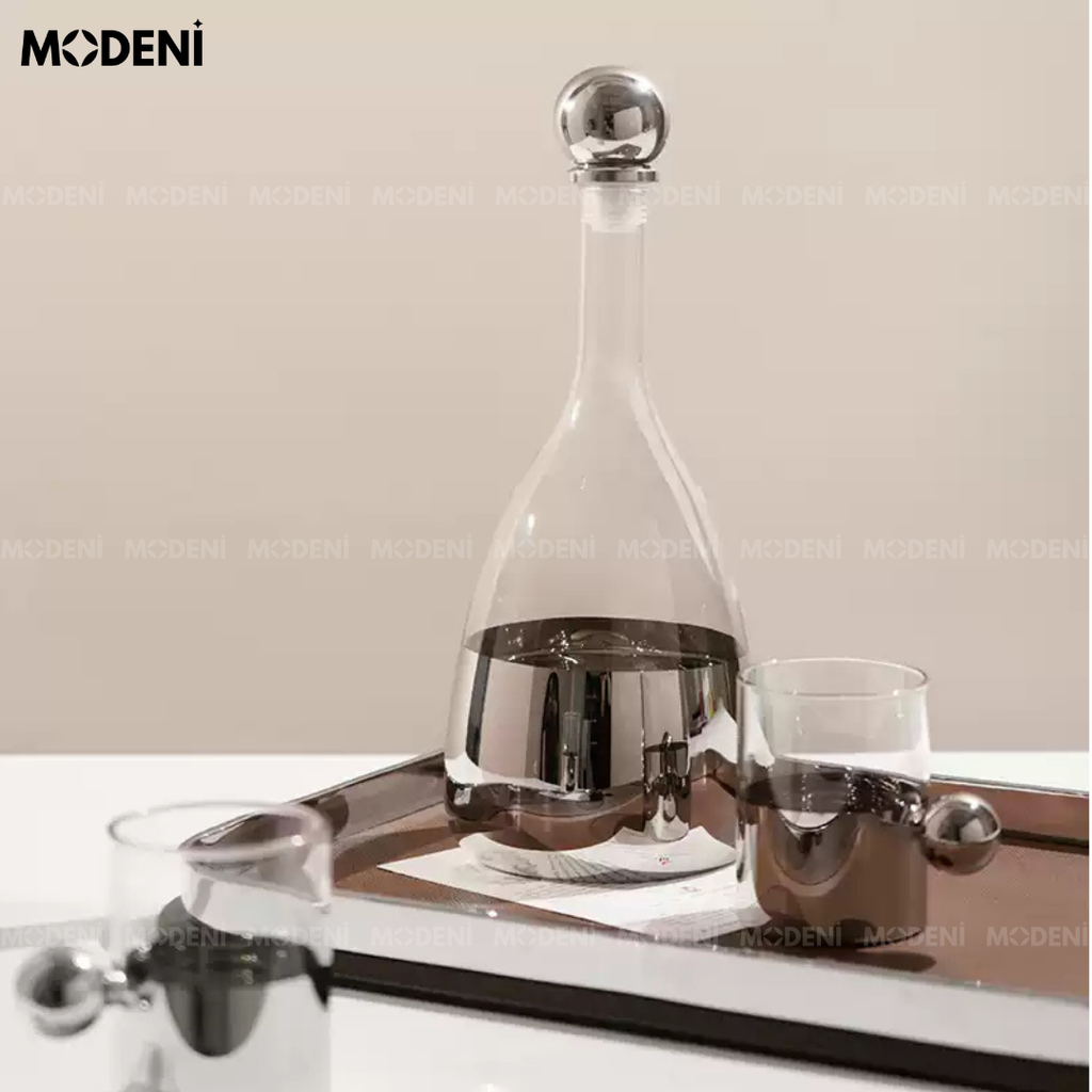 Bộ Bình Ly Thủy Tinh Cao Cấp Silver Nắp Tròn Dune Hiện Đại Sang Trọng