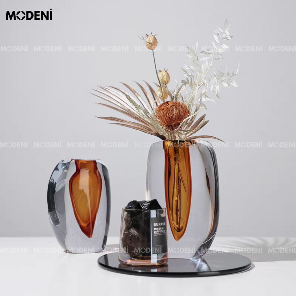 Bình Hoa Thủy Tinh Luminous – Lọ Hoa Decor Hiện Đại Nghệ Thuật – Thủy Tinh Dày Cao Cấp – 20x14cm/17x14cm – Phù Hợp Bàn Console, Kệ Tủ