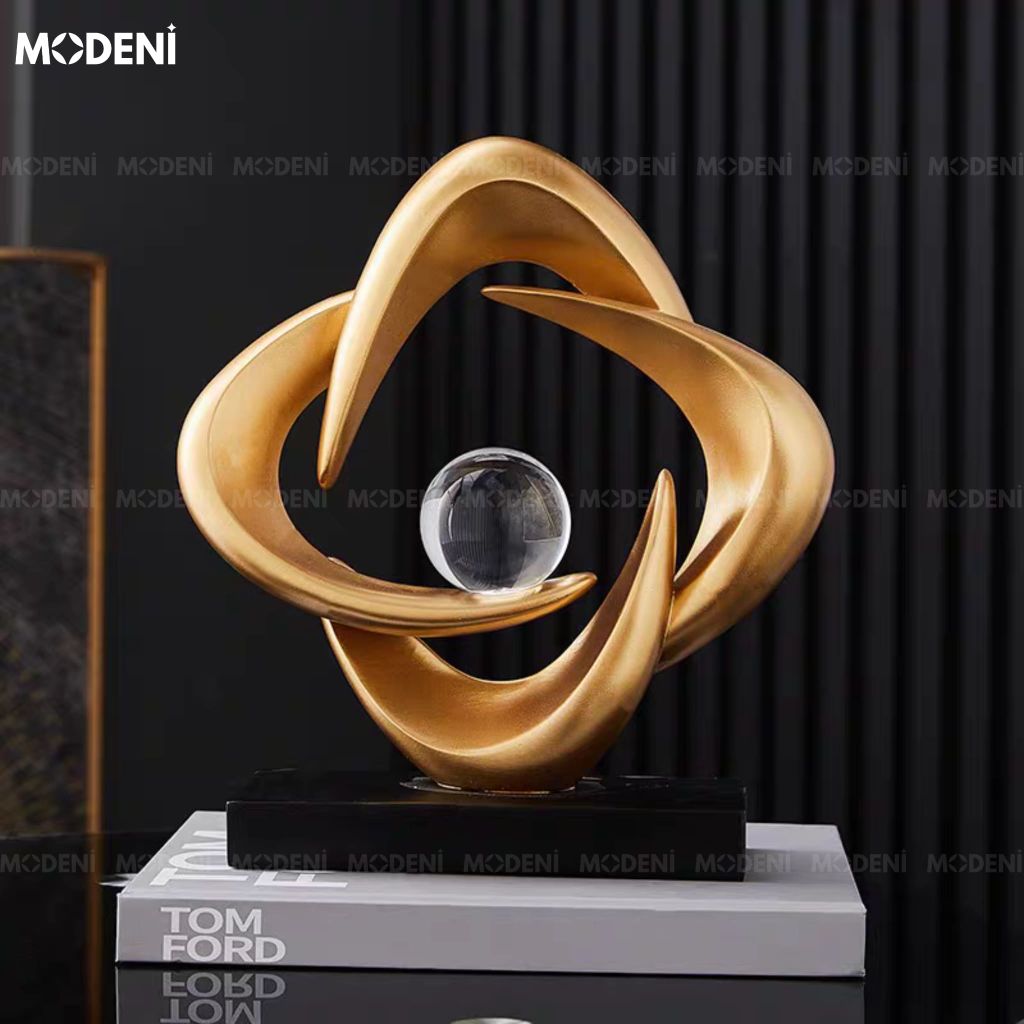 Tượng Trang Trí Cosmic Gold – Tượng Nghệ Thuật Resin Mạ Vàng Sang Trọng – Biểu Tượng Năng Lượng Cân Bằng – Decor Hiện Đại Cho Bàn Console, Kệ Sách, Phòng Khách