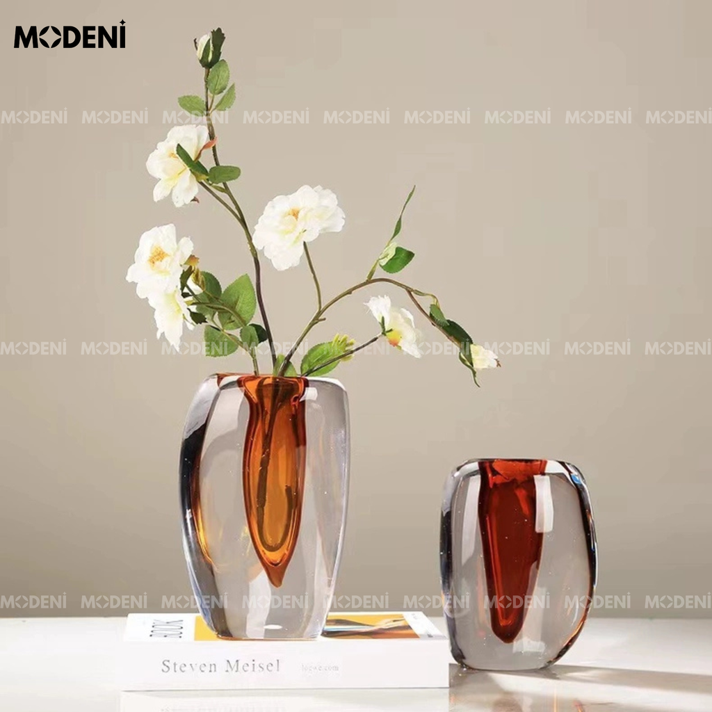 Bình Hoa Thủy Tinh Luminous – Lọ Hoa Decor Hiện Đại Nghệ Thuật – Thủy Tinh Dày Cao Cấp – 20x14cm/17x14cm – Phù Hợp Bàn Console, Kệ Tủ