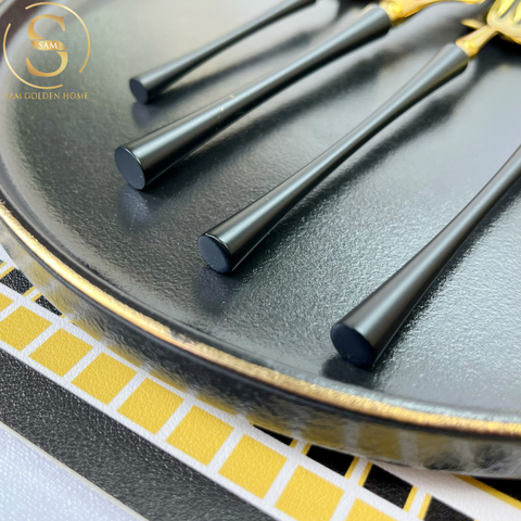 Bộ Dao Muỗng Nĩa Serena Black Gold Cutlery Set Inox 304 Cao Cấp Sang Trọng