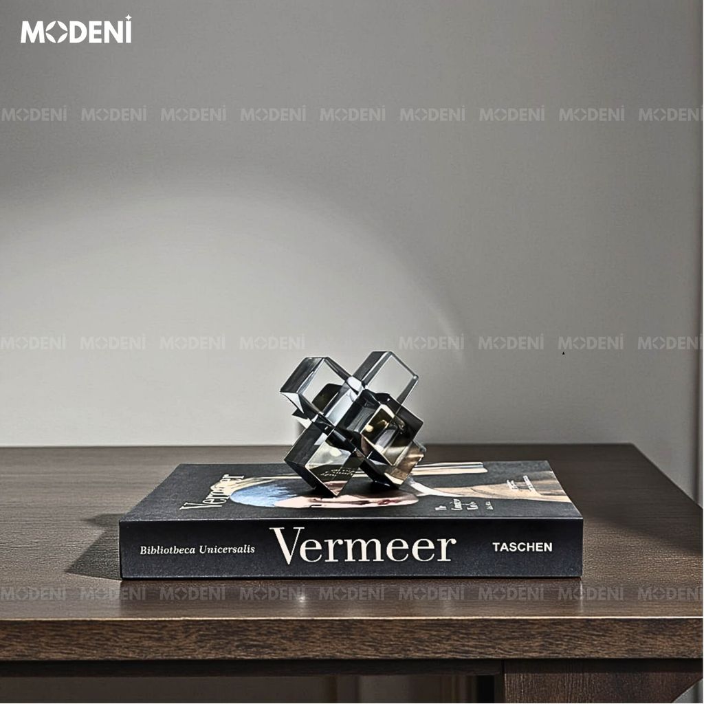 Tượng Cubex Xám Decor Nghệ Thuật Trừu Tượng – Trục Xoay Tư Duy Pha Lê – Decor Bàn Làm Việc, Kệ Sách, Văn Phòng Hiện Đại