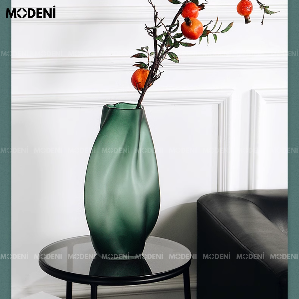 Bình Hoa Mirage Green Thủy Tinh Nghệ Thuật Cao Cấp – Dáng Lượn Hiện Đại, Decor Phòng Khách Biệt Thự
