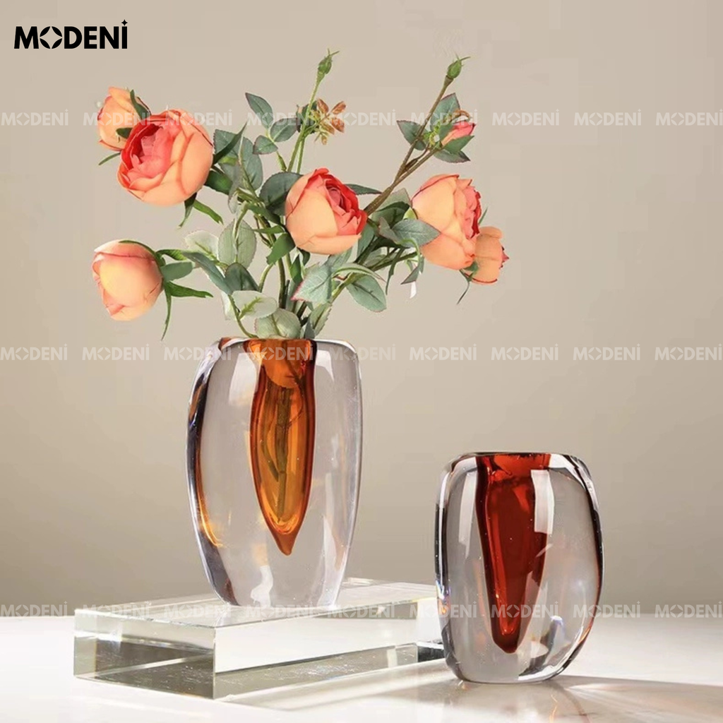 Bình Hoa Thủy Tinh Luminous – Lọ Hoa Decor Hiện Đại Nghệ Thuật – Thủy Tinh Dày Cao Cấp – 20x14cm/17x14cm – Phù Hợp Bàn Console, Kệ Tủ